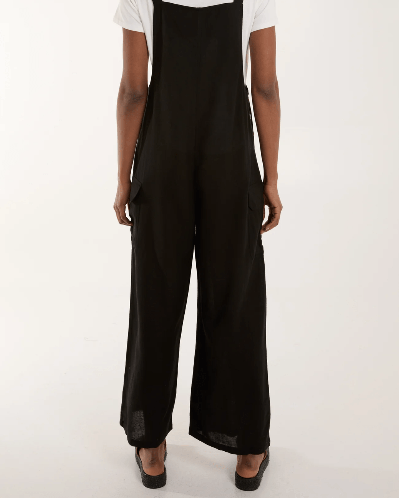 Black Button Detail Wide Leg Dungarees - Pink Poodle Boutique - NL245955003 - SM