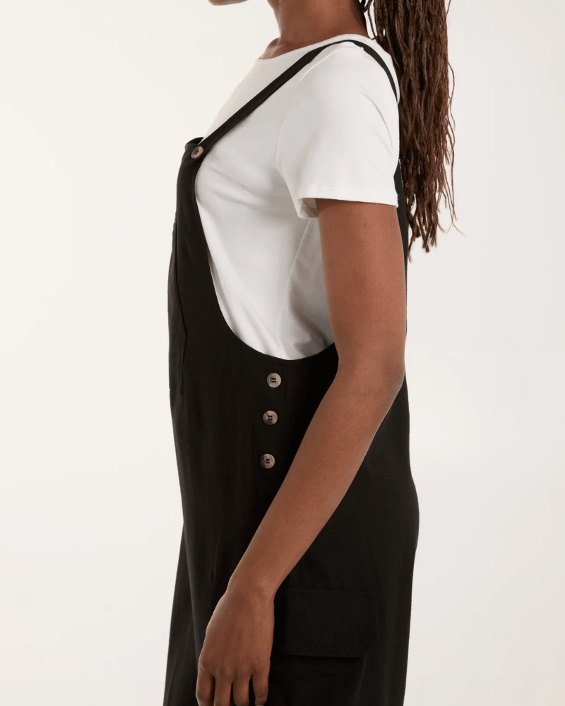 Black Button Detail Wide Leg Dungarees - Pink Poodle Boutique - NL245955003 - SM
