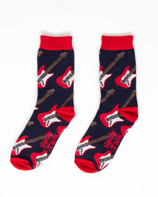 Blue & Red Electric Guitar Bamboo Socks - Pink Poodle Boutique - 4931BLRE.1