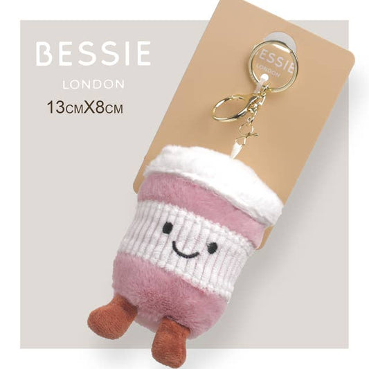 Plush Coffee Cup Bag Charm in Pink