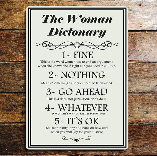The Woman Dictionary Metal Wall Sign Plaque 6x8inch