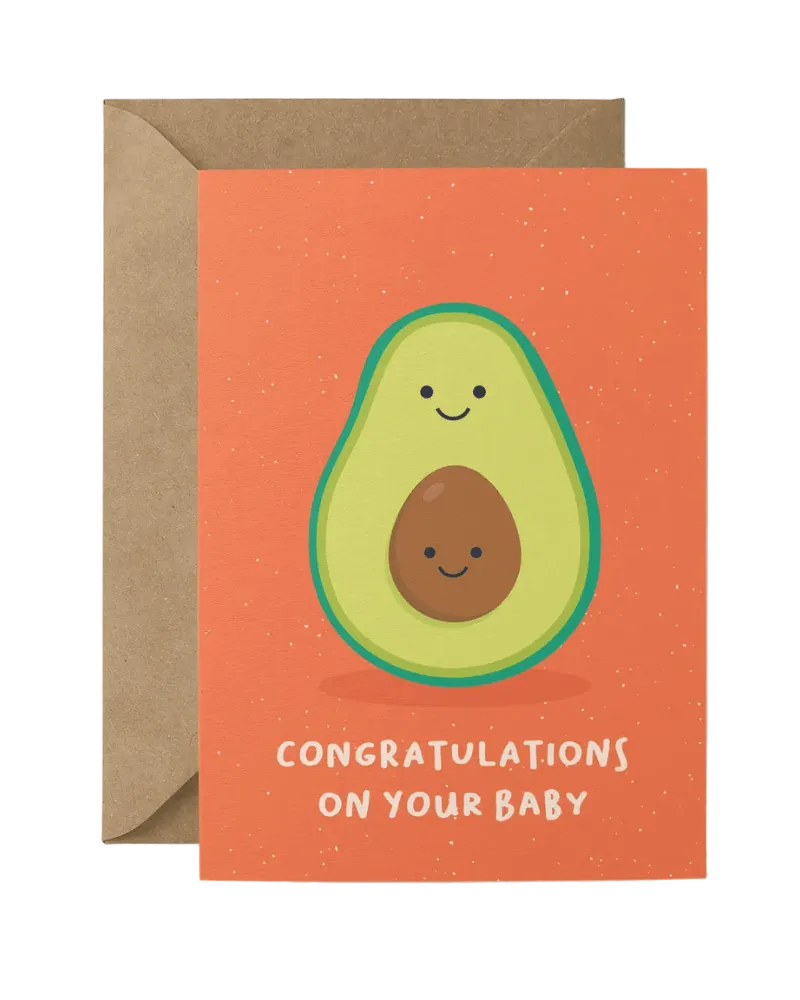 Congratulations Baby Avocado Greeting Card - Pink Poodle Boutique - CUTE - 12