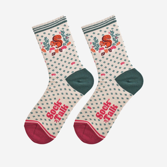 Squirrel Wreath Bamboo Socks in Cream