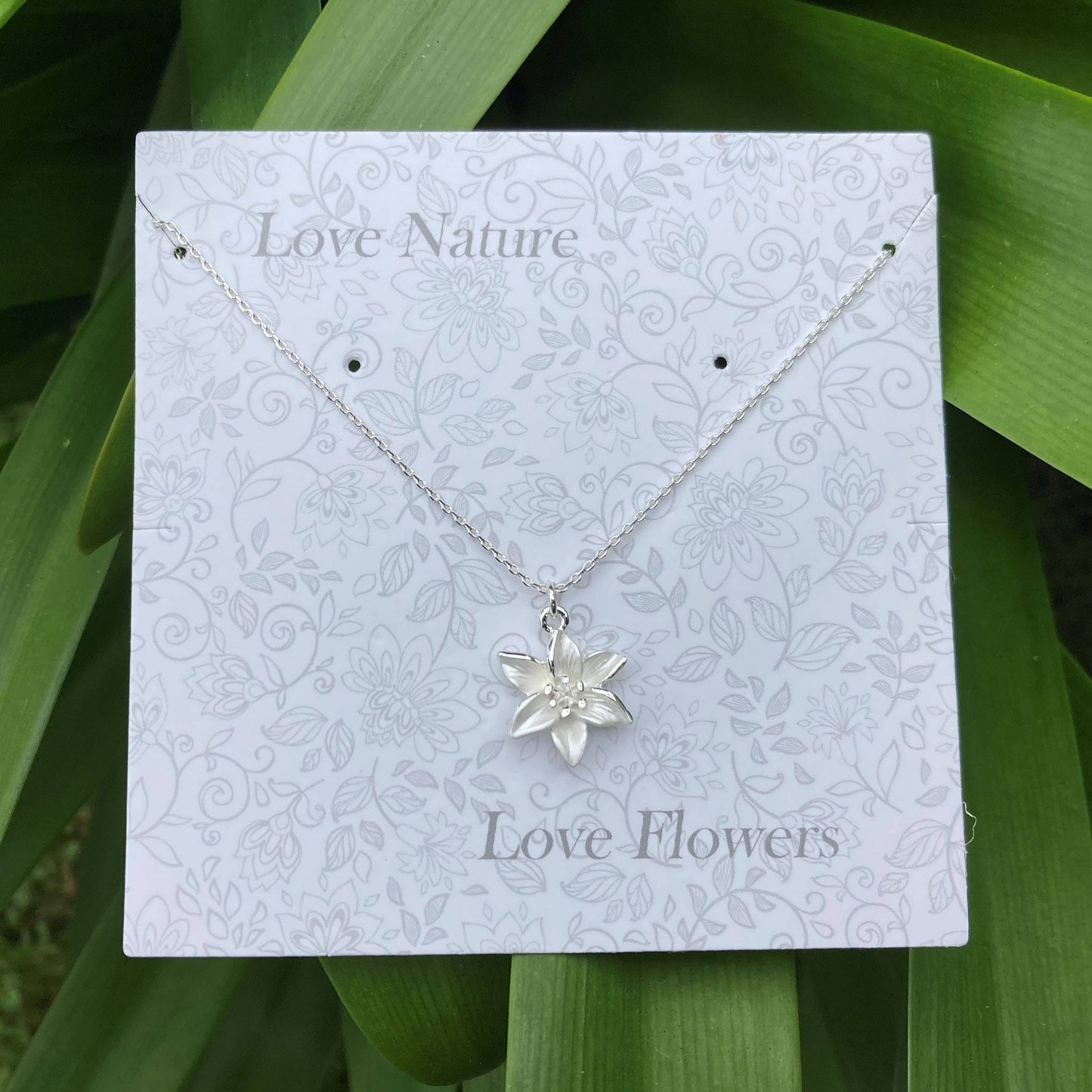 Lily White Flower Pendant Necklace in Silver