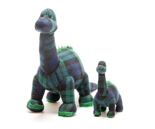 Diplodocus Dinosaur Baby Rattle in Navy Tartan