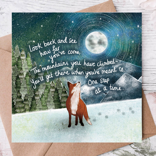 Mountains Fox & Moon Greeting Card