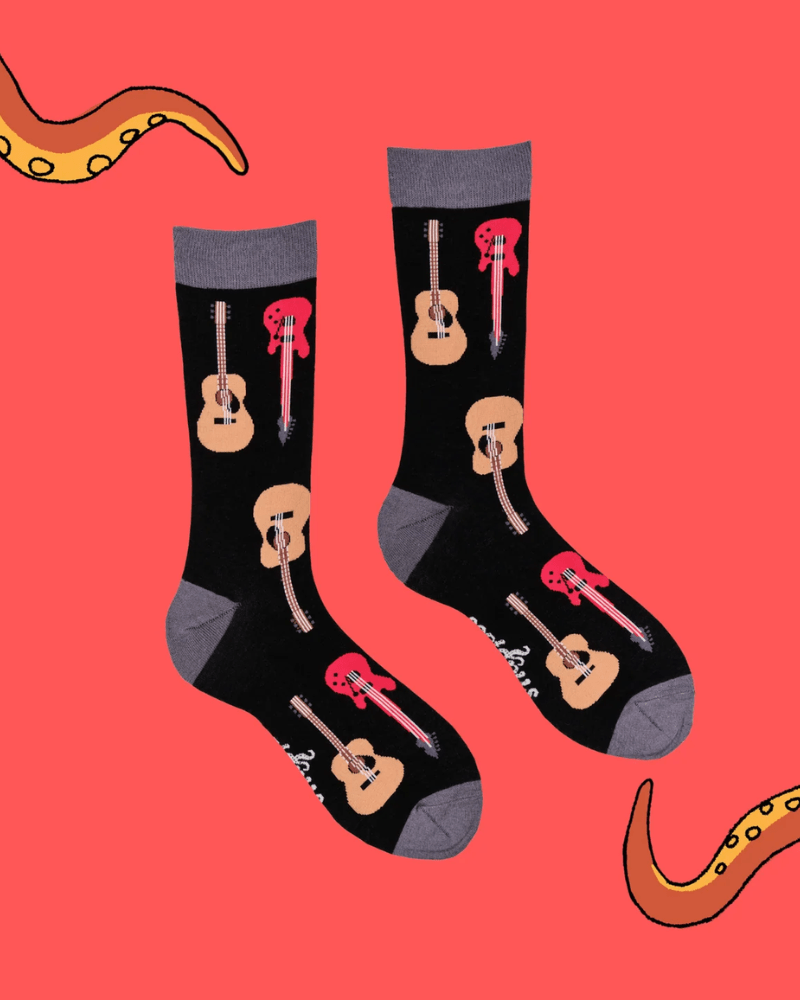 Electric Acoustic Guitars Crew Socks - Pink Poodle Boutique -