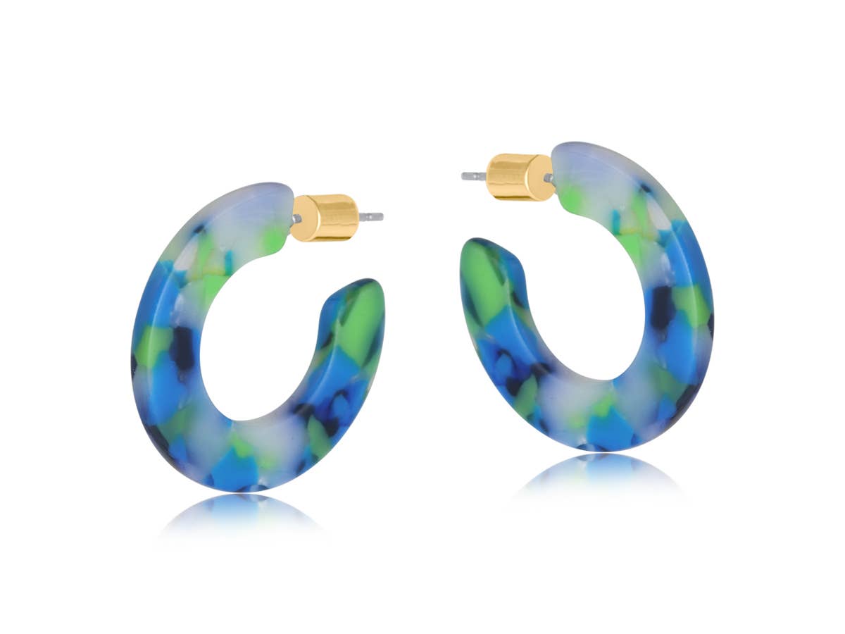 Camille Flat Oval Resin Hoop Earrings in Blue