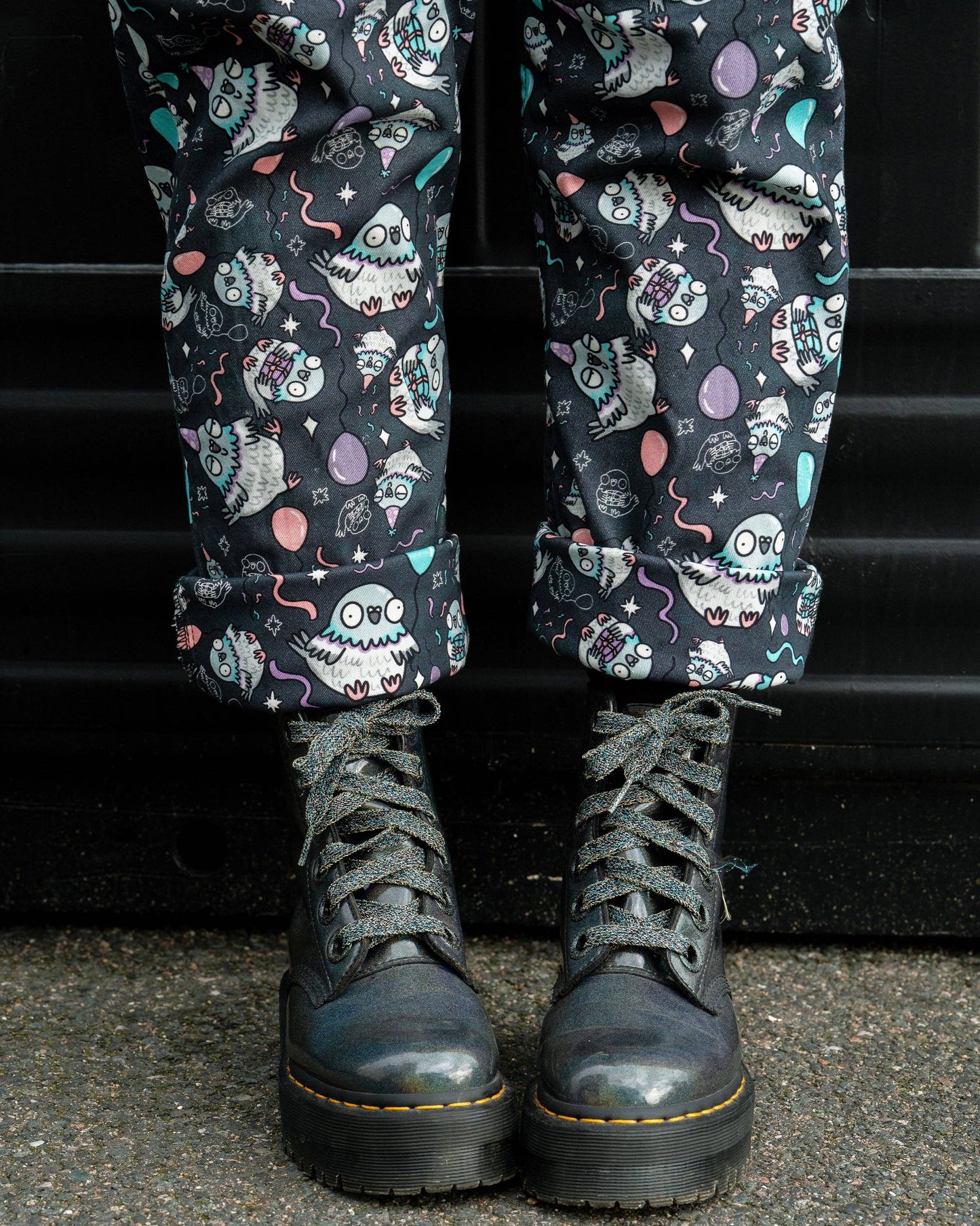 Pigeon Party Stretch Dungarees by Rebel Romance x Katie Abey