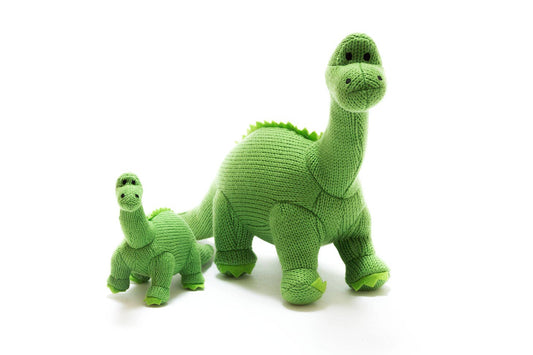 Knitted Diplodocus Dinosaur Baby Rattle in Green