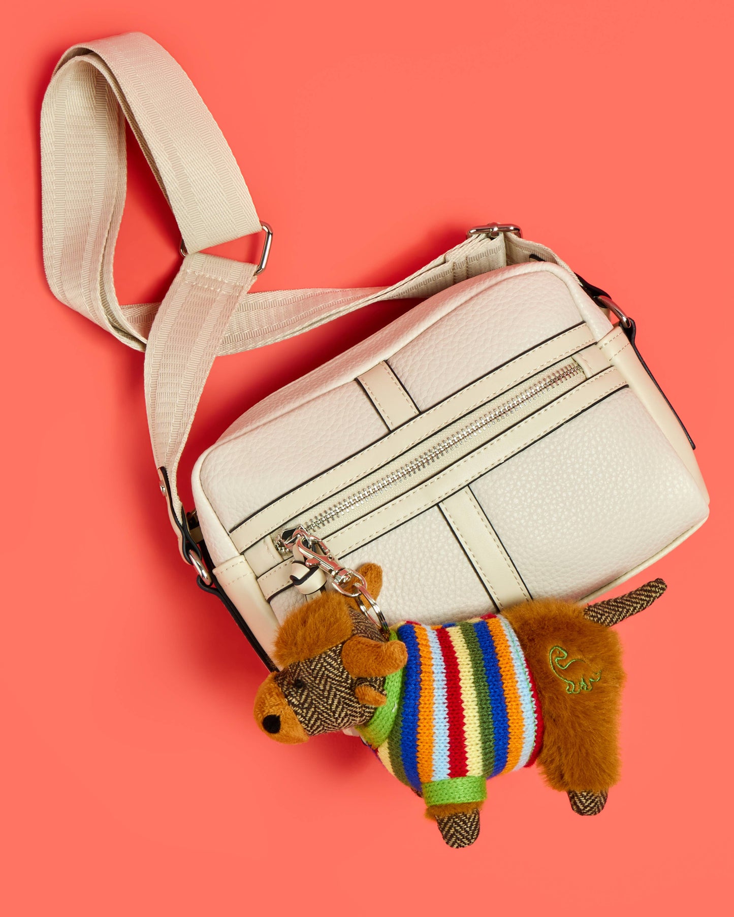 Highland Cow Bag Charm with Tweed Face in Stripe Jumper