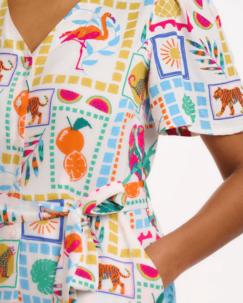 Gweneth Jungle Tile Playsuit - Pink Poodle Boutique -