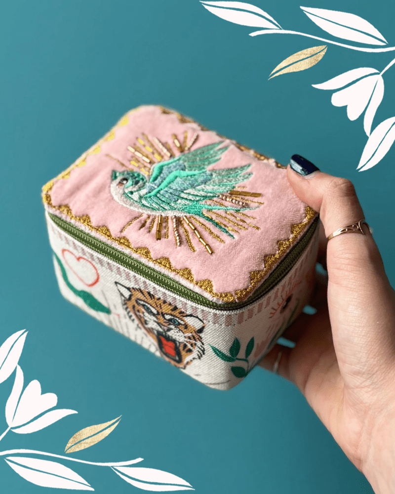 Inked Bird Velvet Jewellery Box - Pink Poodle Boutique -