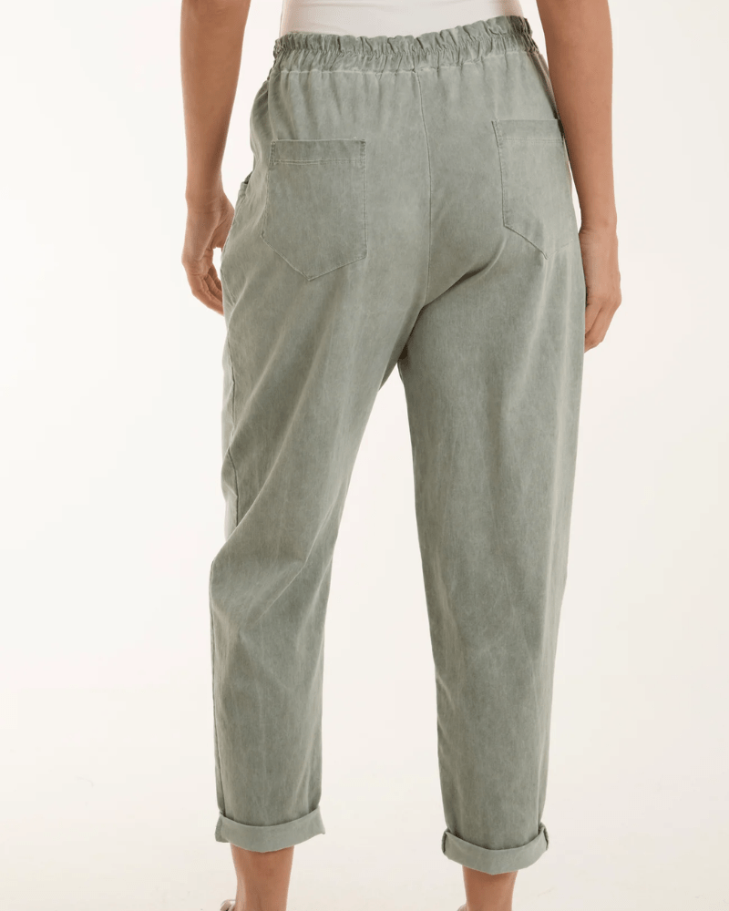 Khaki Green Washed Relaxed Fit Magic Trousers - Pink Poodle Boutique - NV3812IT003 - KHAKI