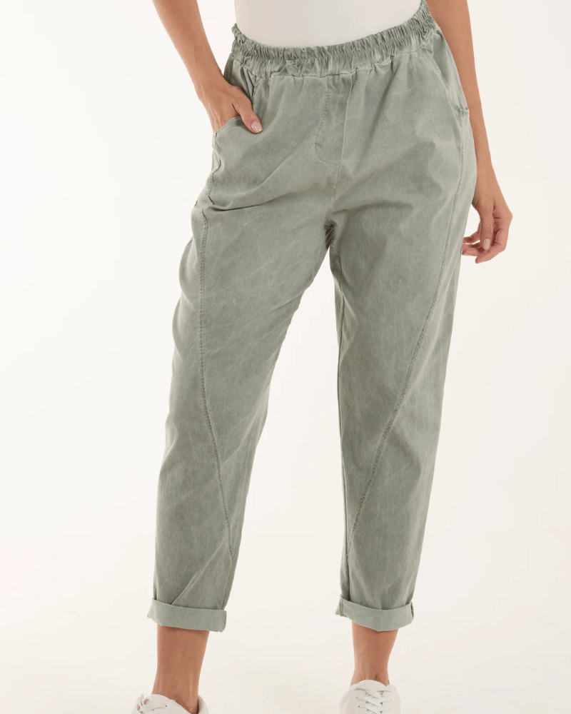 Khaki Green Washed Relaxed Fit Magic Trousers - Pink Poodle Boutique - NV3812IT003 - KHAKI