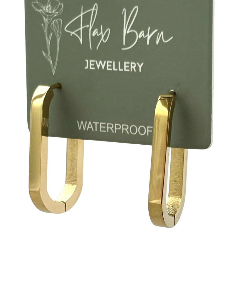 Tarnish Resistant Oblong Huggies in Gold
