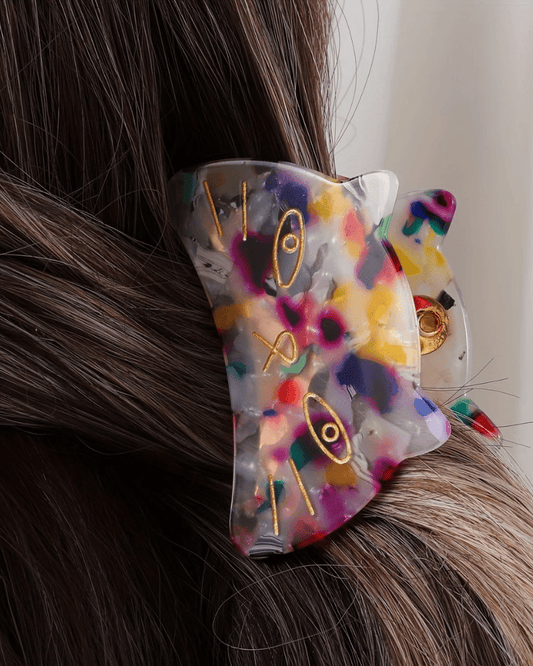 Multicoloured Cat Face Hair Claw - Pink Poodle Boutique - CLAW - CAT MULTI