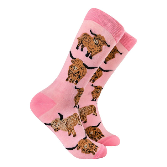 Och Aye The Moo - Highland Cow Ladies Socks - Pink Poodle Boutique -