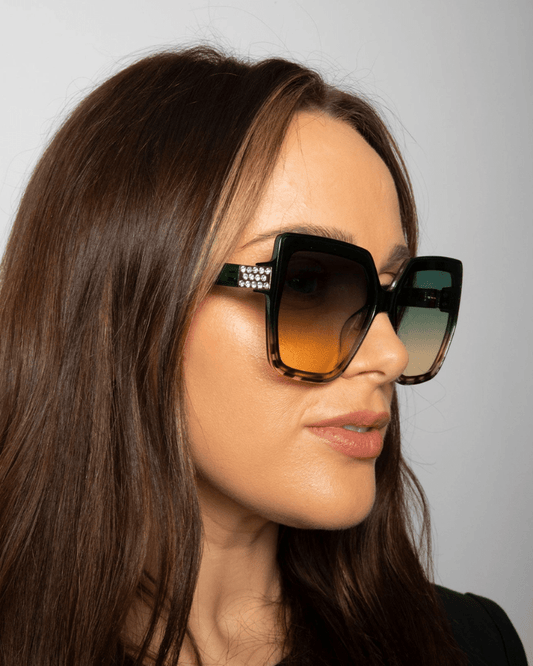 Oversize Cateye Sunglasses with Diamante Detail in Green - Pink Poodle Boutique - SG2407717