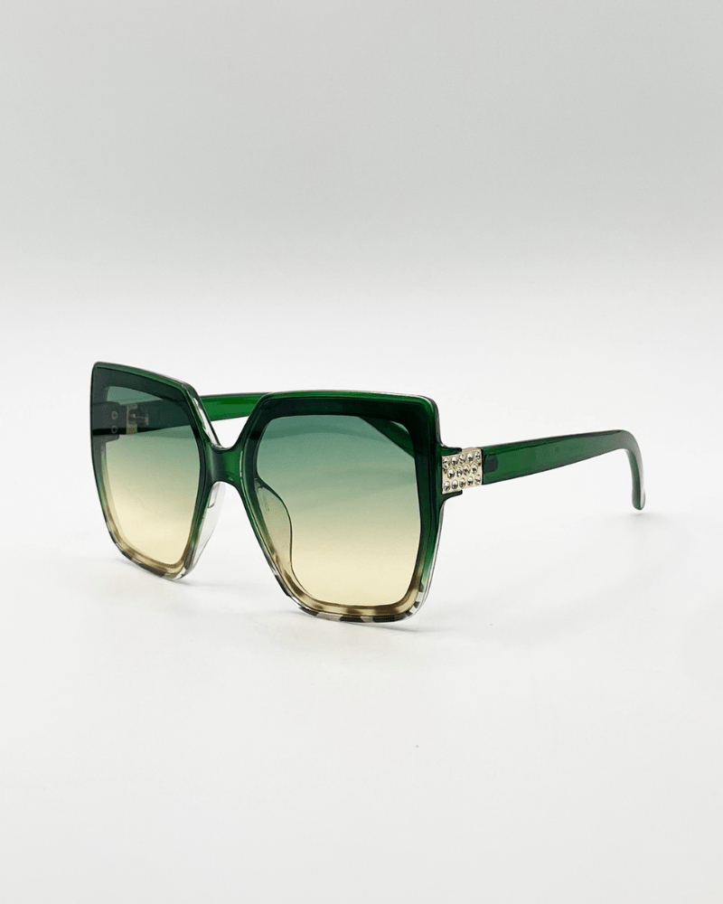 Oversize Cateye Sunglasses with Diamante Detail in Green - Pink Poodle Boutique - SG2407717