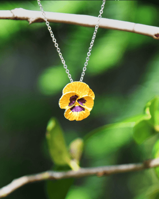 Pansy Flower Pendant Necklace Silver Tone Assorted - Pink Poodle Boutique - ATH498