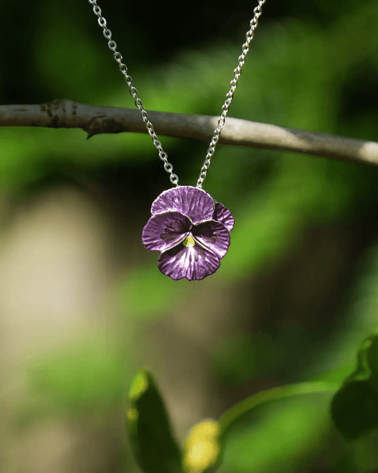 Pansy Flower Pendant Necklace Silver Tone Assorted - Pink Poodle Boutique - ATH507