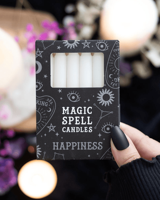 Set of 12 White 'Happiness' Magic Spell Candles - Pink Poodle Boutique - FI - 16028