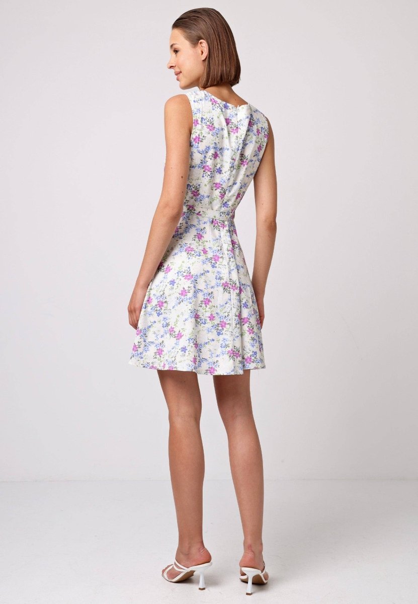 Skater Mini Dress with Tie Belt in White Floral - Pink Poodle Boutique - T038865MUTIF - XS