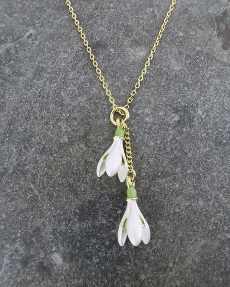 Snowdrop Flower Double Pendant Necklace in Gold Tone - Pink Poodle Boutique - ATH852