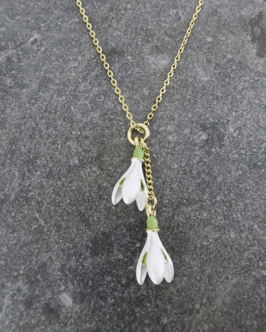 Snowdrop Flower Double Pendant Necklace in Gold Tone - Pink Poodle Boutique - ATH852