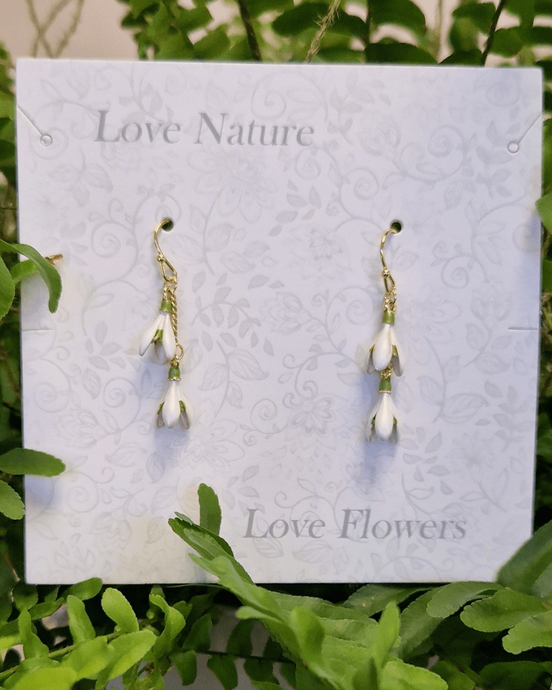 Snowdrop Flower Gold Tone Double Drop Hook Earrings - Pink Poodle Boutique - ATH898