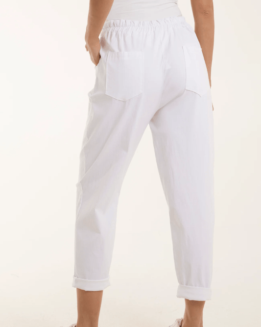 White Washed Relaxed Fit Magic Trousers - Pink Poodle Boutique - NV3812IT003 - WHITE
