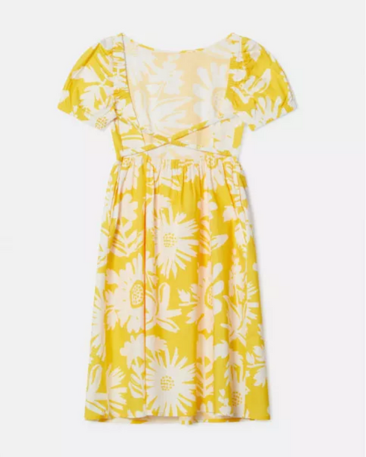 Yellow Floral Midi Puff Sleeve Dress by Compania Fantastica