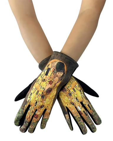 Klimt The Kiss Print Suede Touchscreen Gloves Black