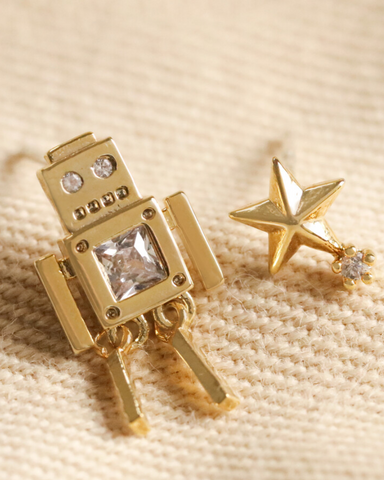 Mismatch Robot And Star Stud Earrings