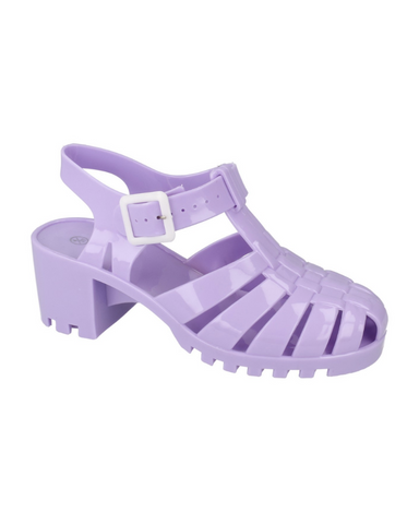 Chunky Heel T-Bar Jelly Shoes Lilac Purple