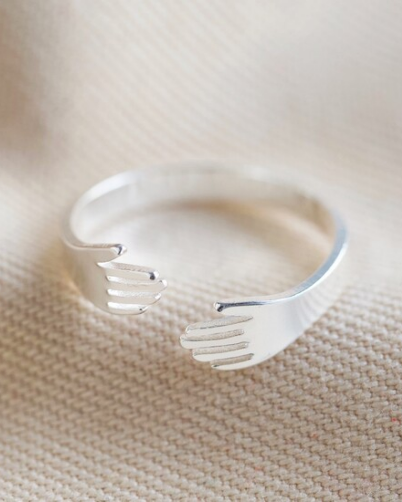 Silver Hug Hands Adjustable Ring
