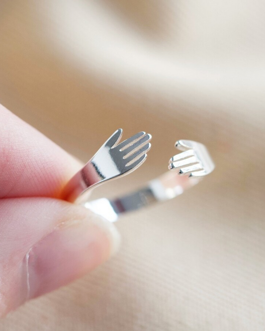 Silver Hug Hands Adjustable Ring
