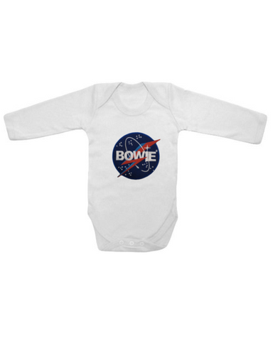 Nasa Bowie Baby Long Sleeve Onesie White