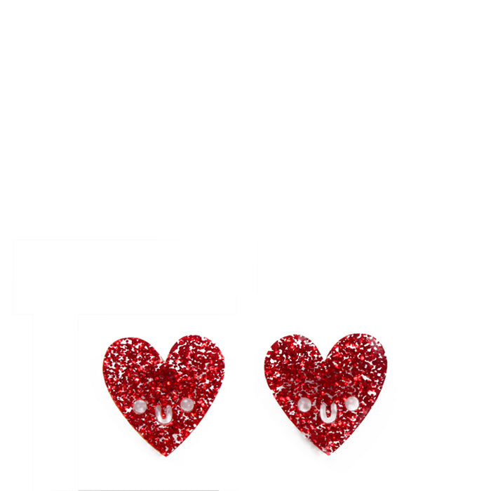Smiling Glitter Heart Stud Earrings