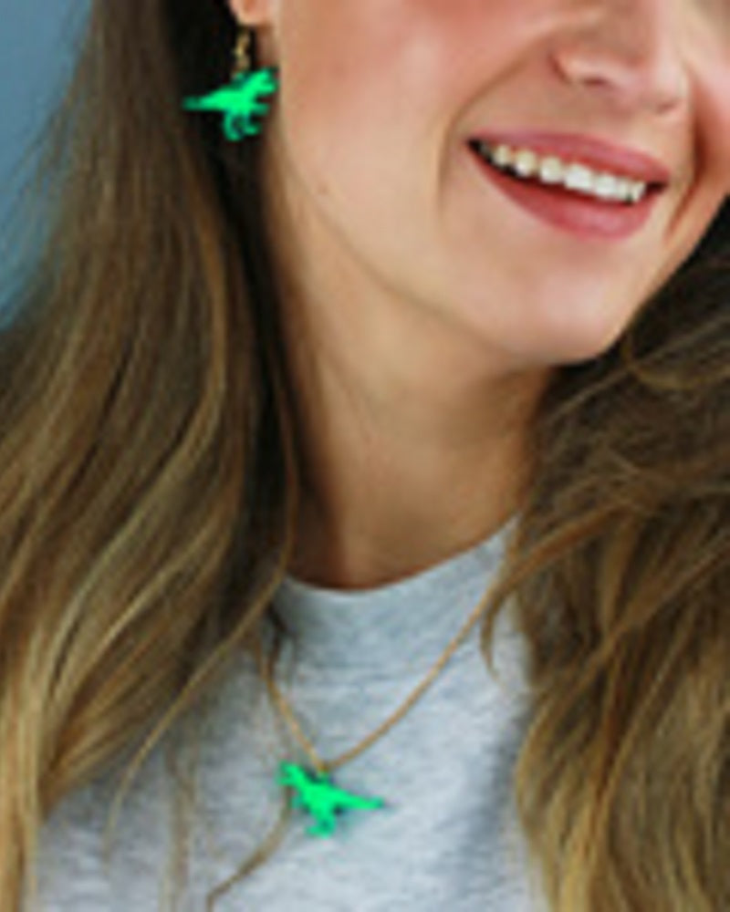 Mini T-Rex Charm Necklace Green