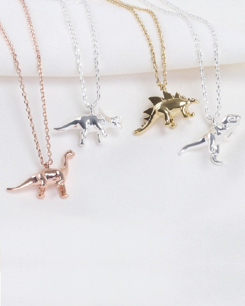 Rose Gold Diplodocus Dinosaur Necklace