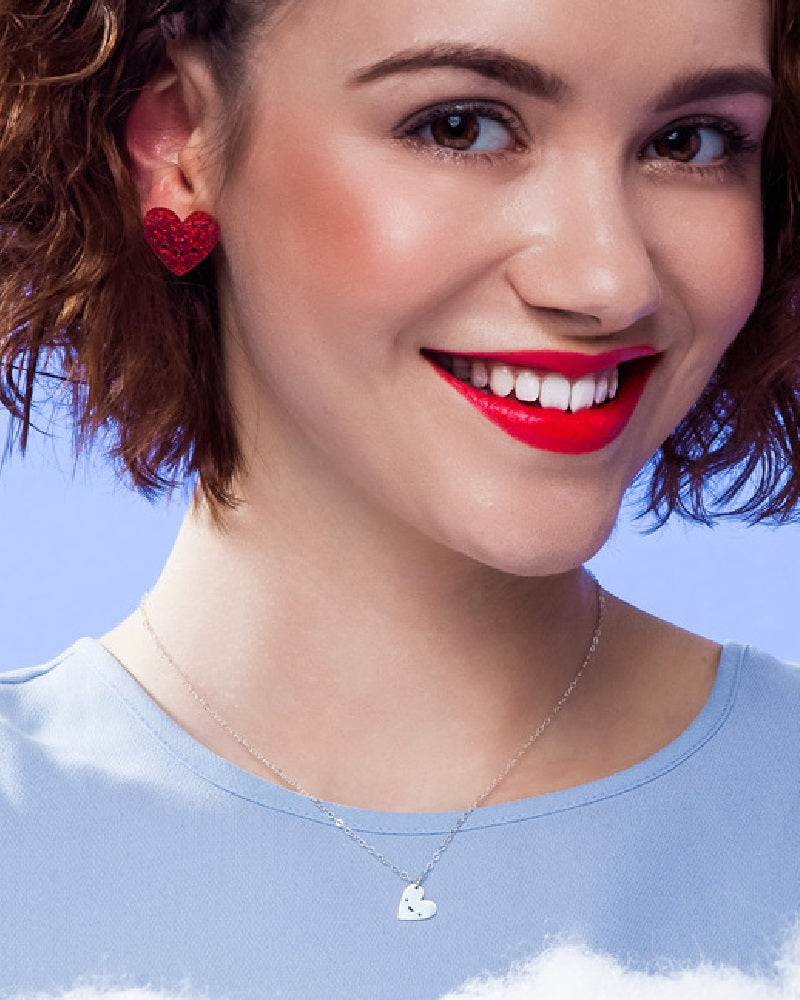 Smiling Glitter Heart Stud Earrings