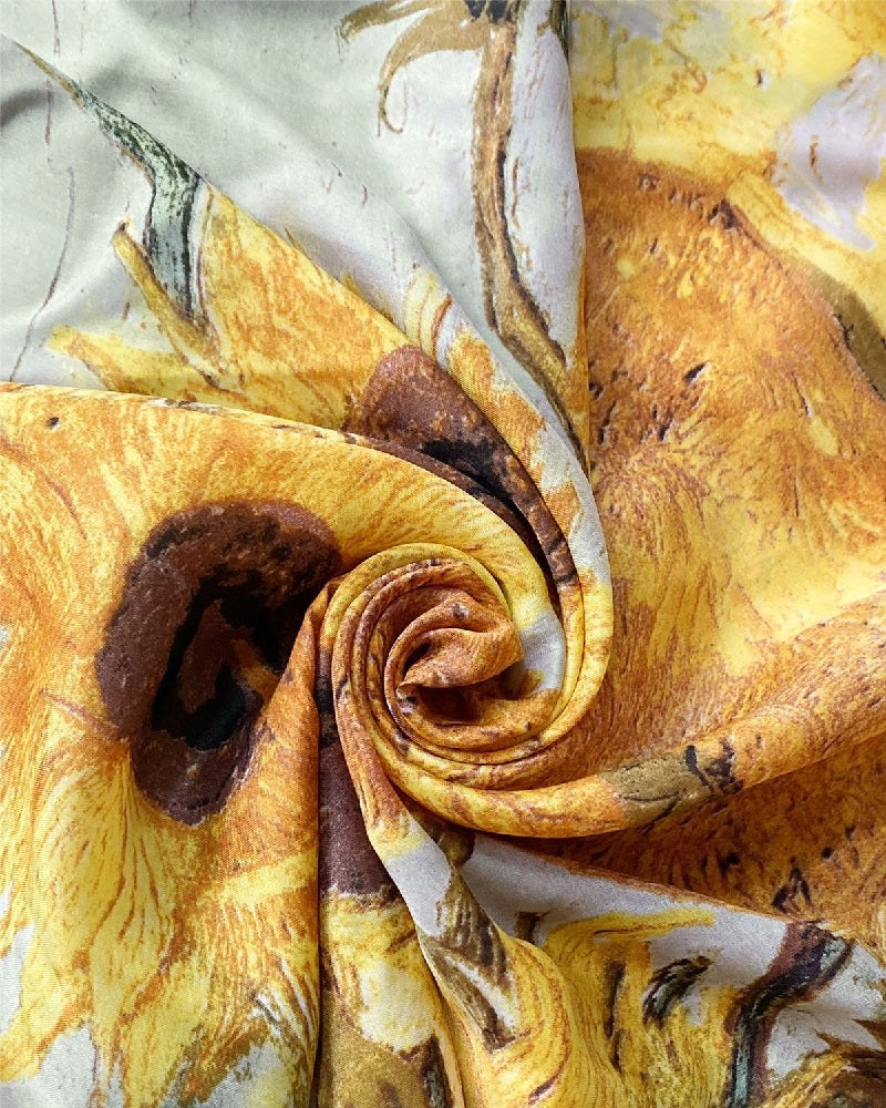 Van Gogh Sunflowers Print Silk Scarf