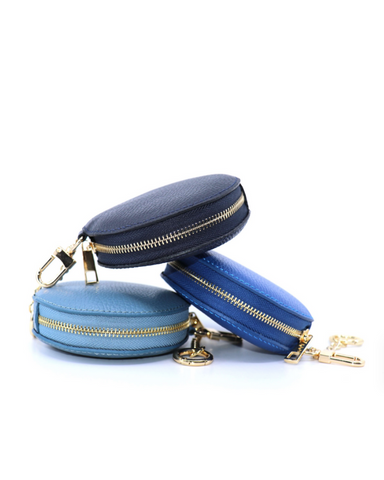 Real Leather Round Zip Pouch