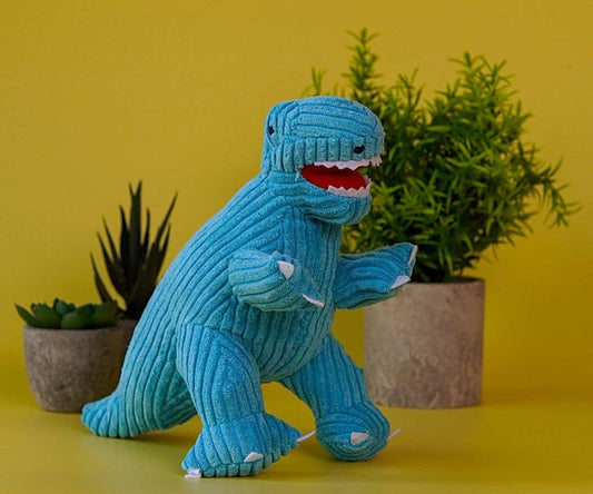Corduroy T-Rex Dinosaur Plush Toy in Blue