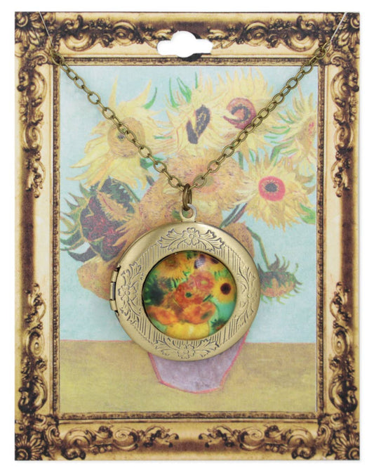 Sunflowers Fine Art Gold Locket Necklace