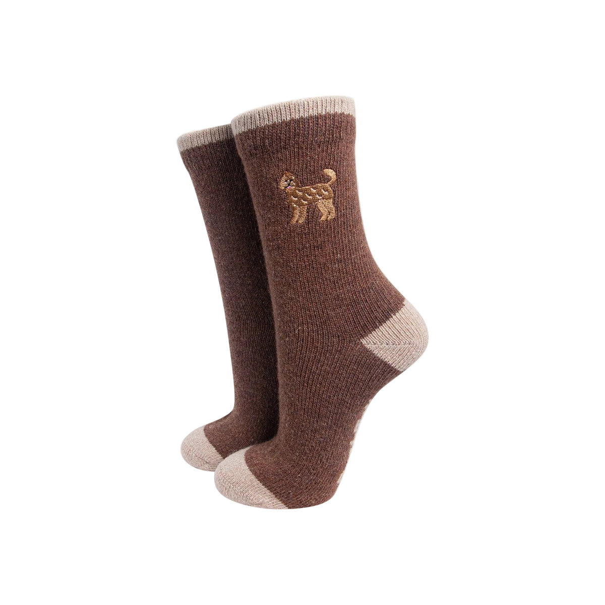 Labradoodle Embroidered Wool Socks in Brown