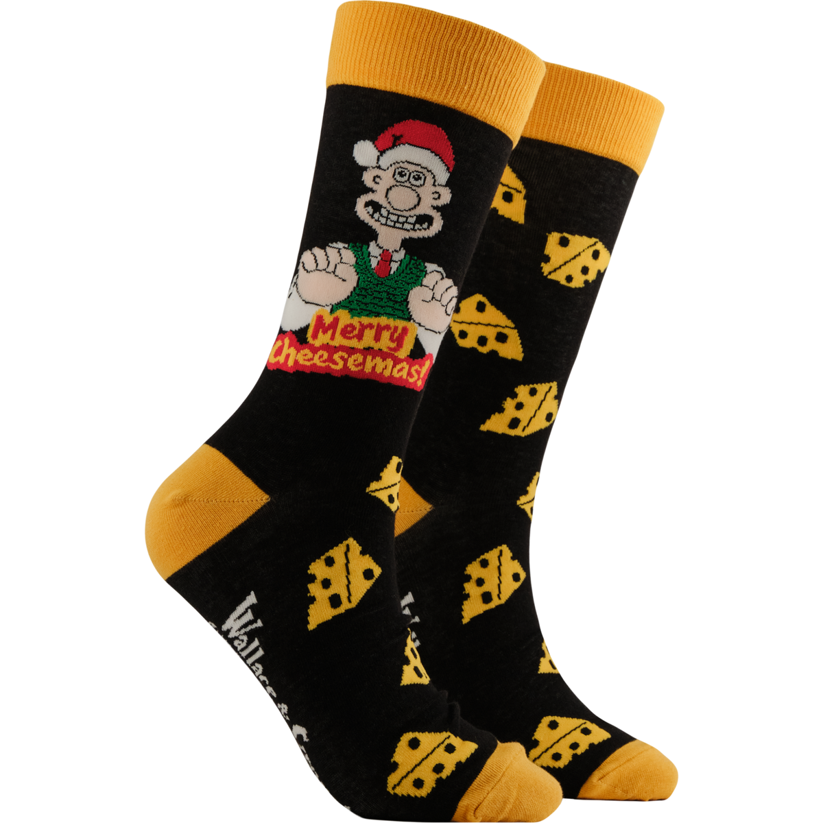 Merry Cheesemas Wallace and Gromit Socks in Black