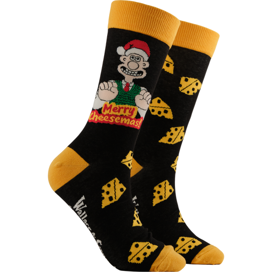 Merry Cheesemas Wallace and Gromit Socks in Black
